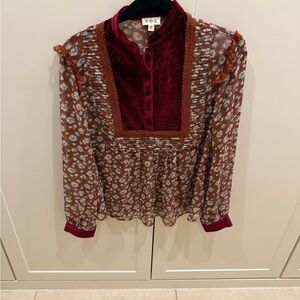 POL Women's Burgundy and Brown Floral Blouse